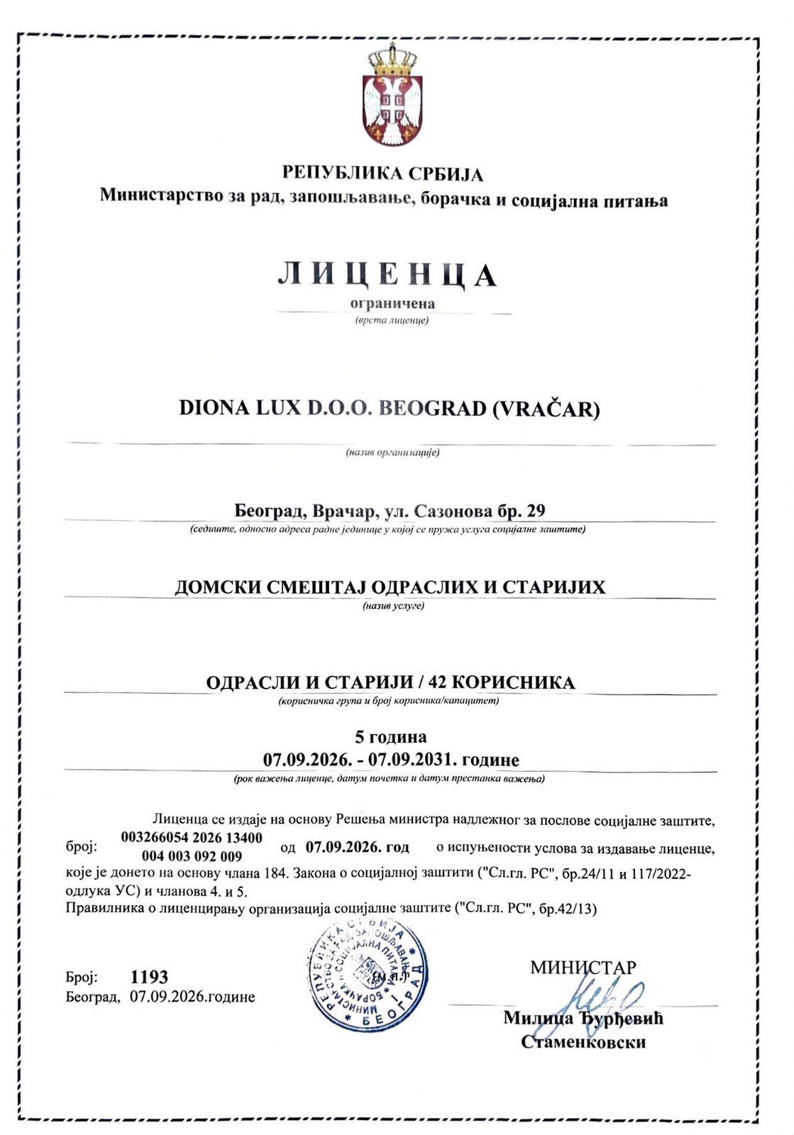 Licenca doma Dionalux
